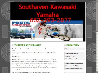 Web site www.sky-cycles.com, Southaven Kawasaki-Yamaha